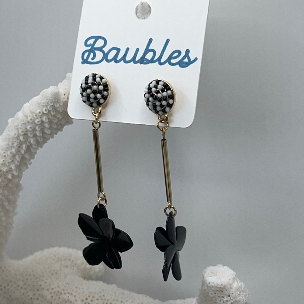 Baubles Gold and Black Floral Dangle Earrings